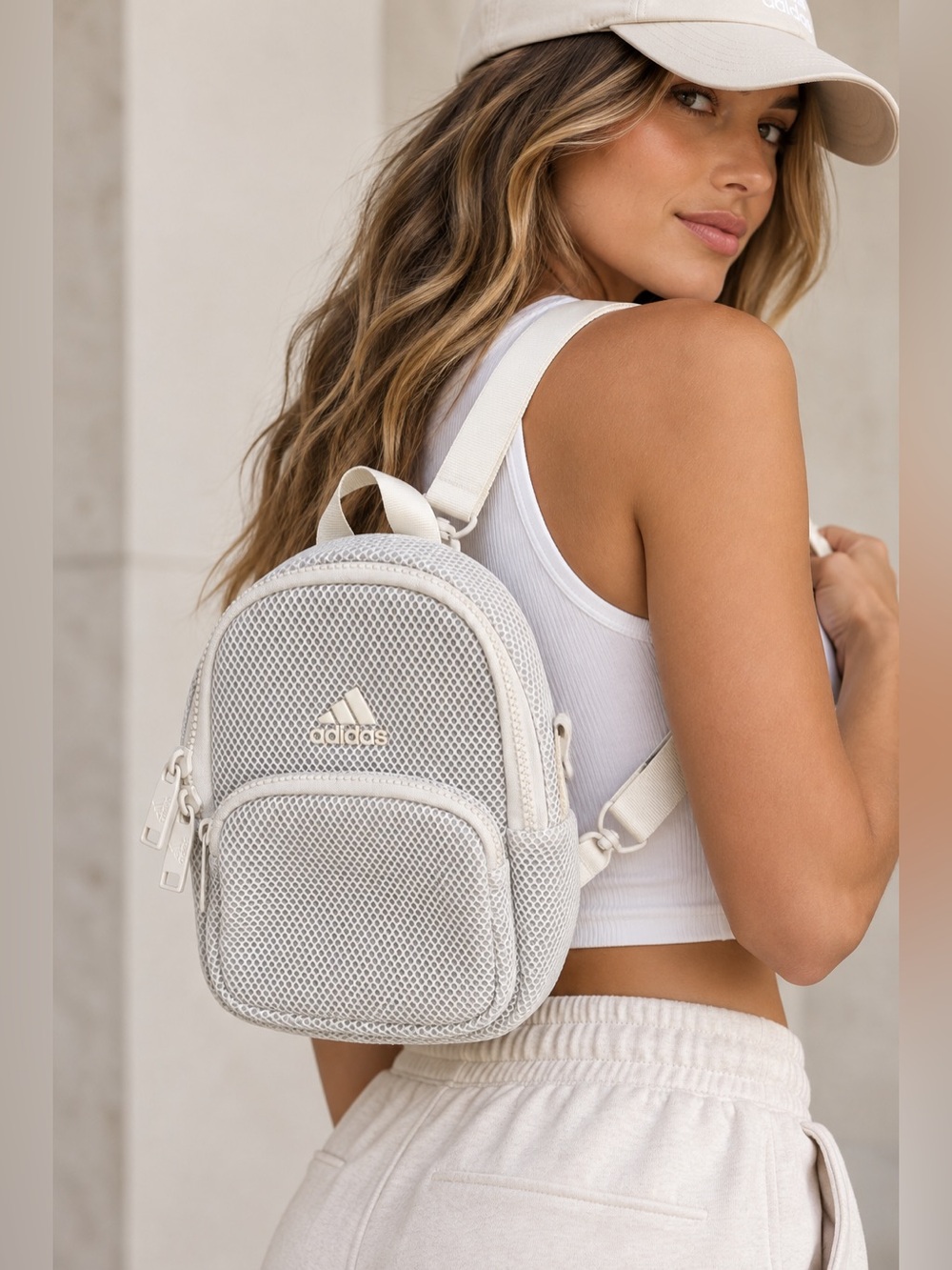 Adidas White Mesh Mini Crossbody Backpack Bag Utility Sporty Streetwear